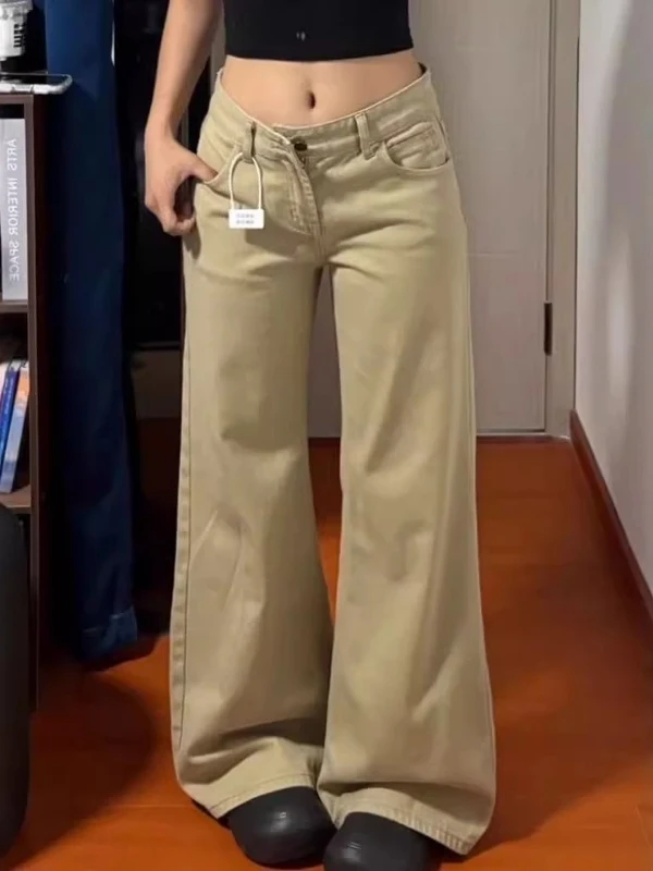 Khaki Low-Waist Bell-Bot-Jeans für Damen in Übergröße, schlankmachende Hüftbedeckung, vielseitige, nicht enge Leggings, Herbst, neue Sle