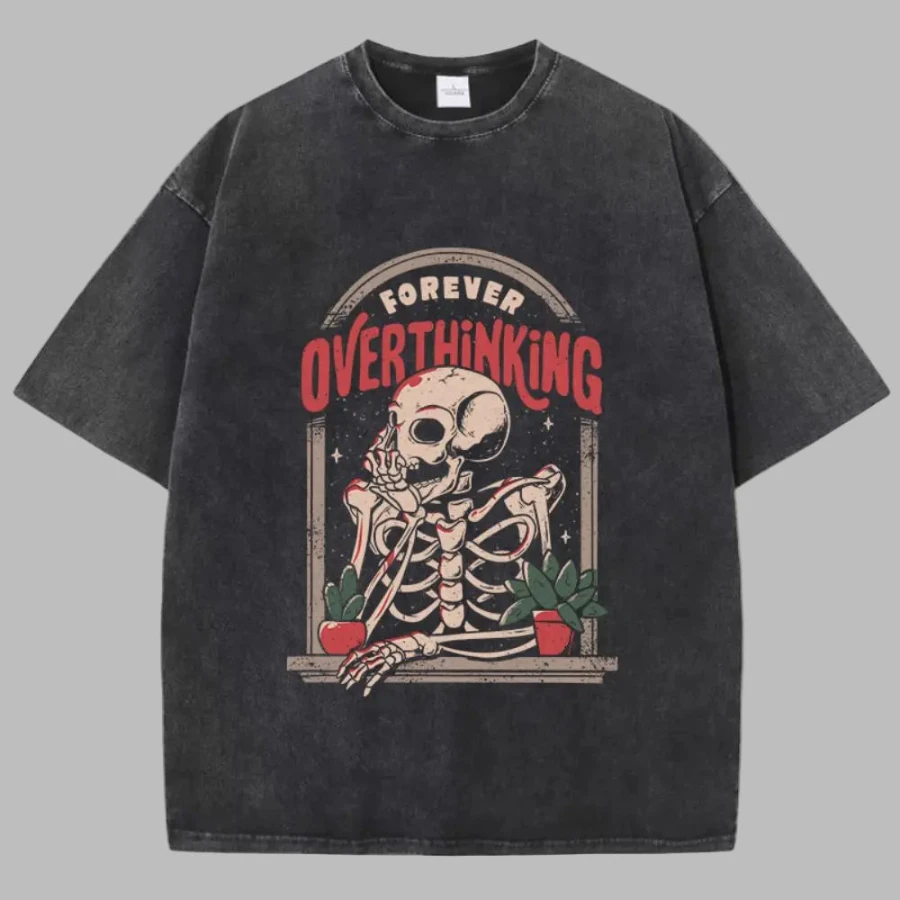Vintage Washed Shirt Gothic Grunge Rock T-Shirt with Skeleton and 