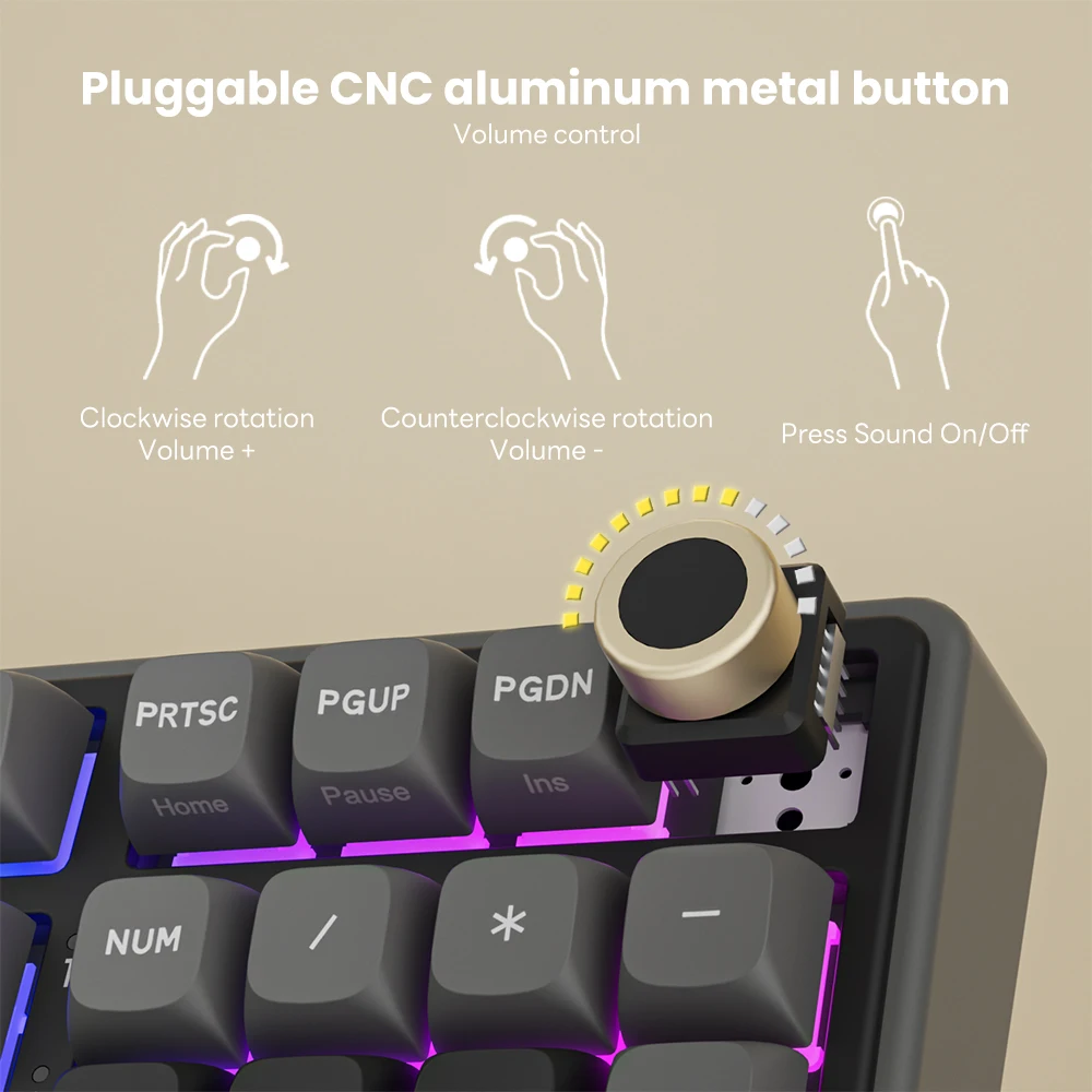 Teclado Mecánico Español RK ROYAL KLUDGE R98Pro con Cable, 98 Teclas, Keycaps PBT, Gasket, RGB, Perilla Metálica, Teclado Gamer Intercambiable en Caliente 3