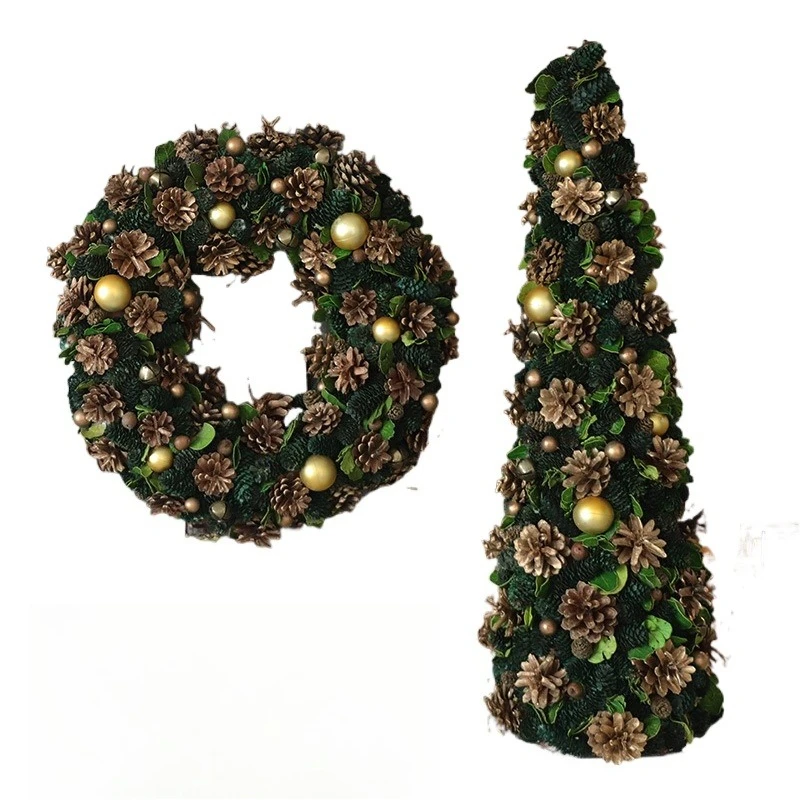 

Christmas handmade gold paint pine cone small Christmas tree, tabletop luminous atmosphere ornament scene arrangement