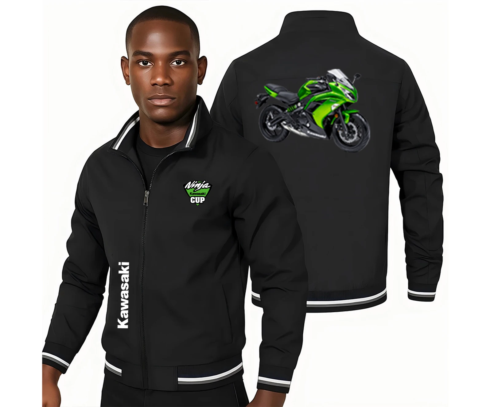 

2025 Cross border New Printed Jacket Baseball Jacket Outdoor Men Kawasaki Motorcycle Riding Windproof Jacket Coat Men