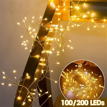 Wodoodporne 8 trybów Fairy Lights zasilane przez USB 200 diod LED petarda drut miedziany gwiaździsta girlanda świąteczna łańcuchy świetlne z pilotem