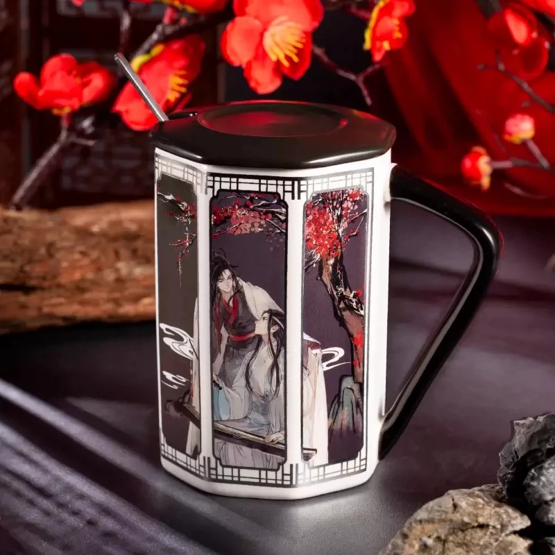 

Anime Mo Dao Zu Shi Xie Lian Wei Wuxian Lan Wangji Ceramic Coffee Water Mug Cup Gold Stamping Unisex Spoon + Cup + Lid Gifts