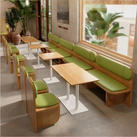 Log wind dessert milk tea shop cafe Internet celebrity wall card seat sofa commercial western restaurant bench chair combination