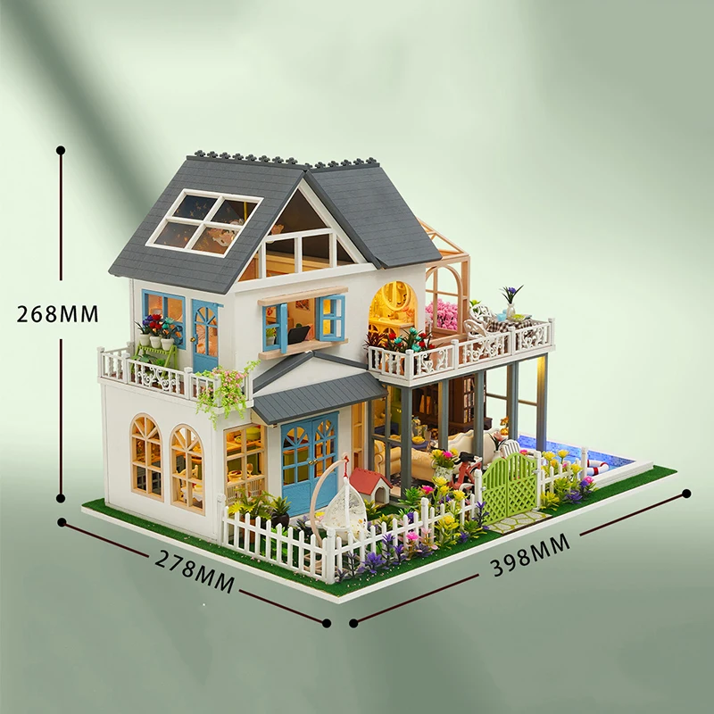 Bricolage Villa moderne grande Casa en bois Miniature modèle Kit 3D Puzzle maisons de poupée avec meubles maison de poupée pour amis cadeaux d'anniversaire