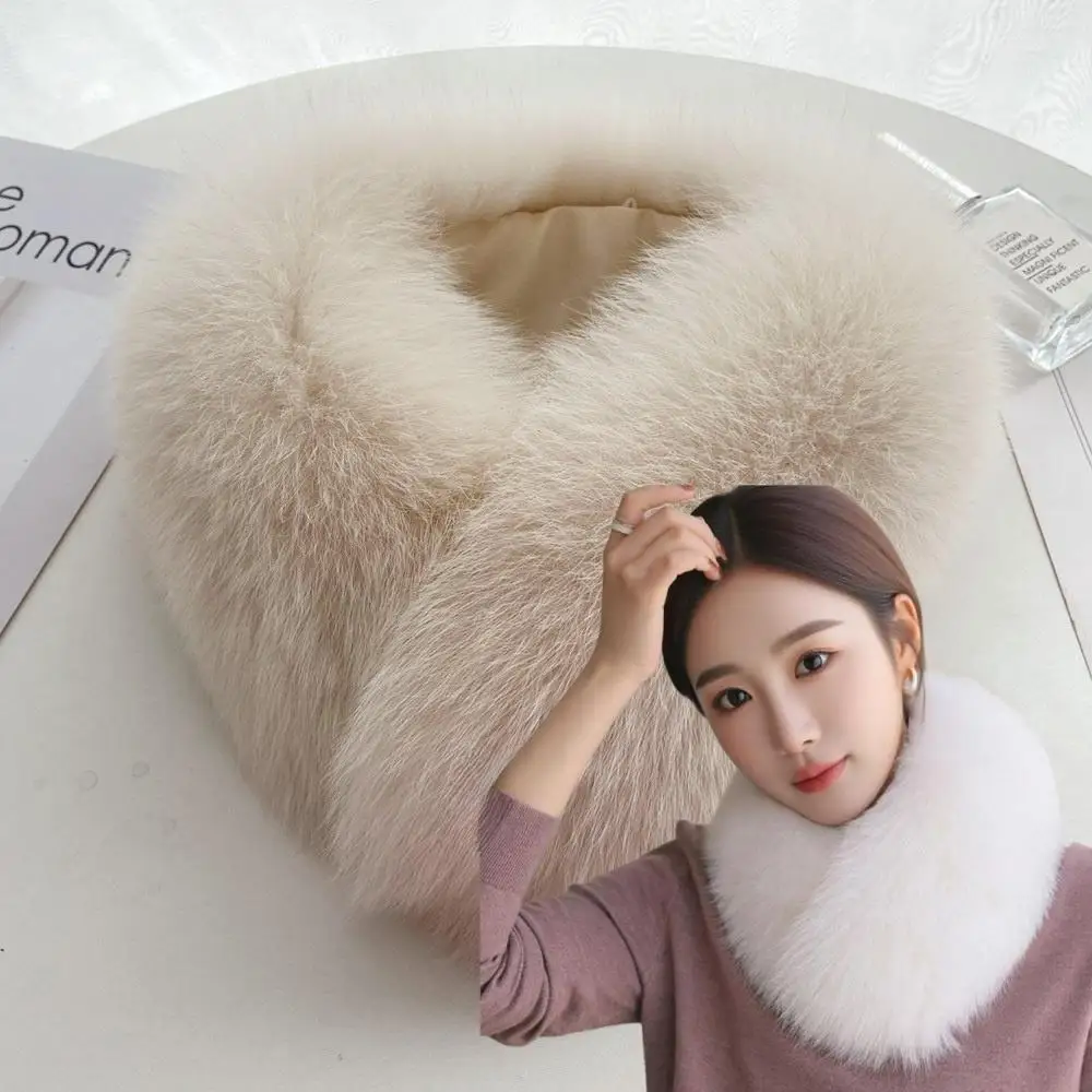 

Winter Women Warm Fox Fur Scarf Elegent Luxury Fluffy Thick Soft Neckchief Solid Color Cold Resistant Warm Outdoor Neck Warmer