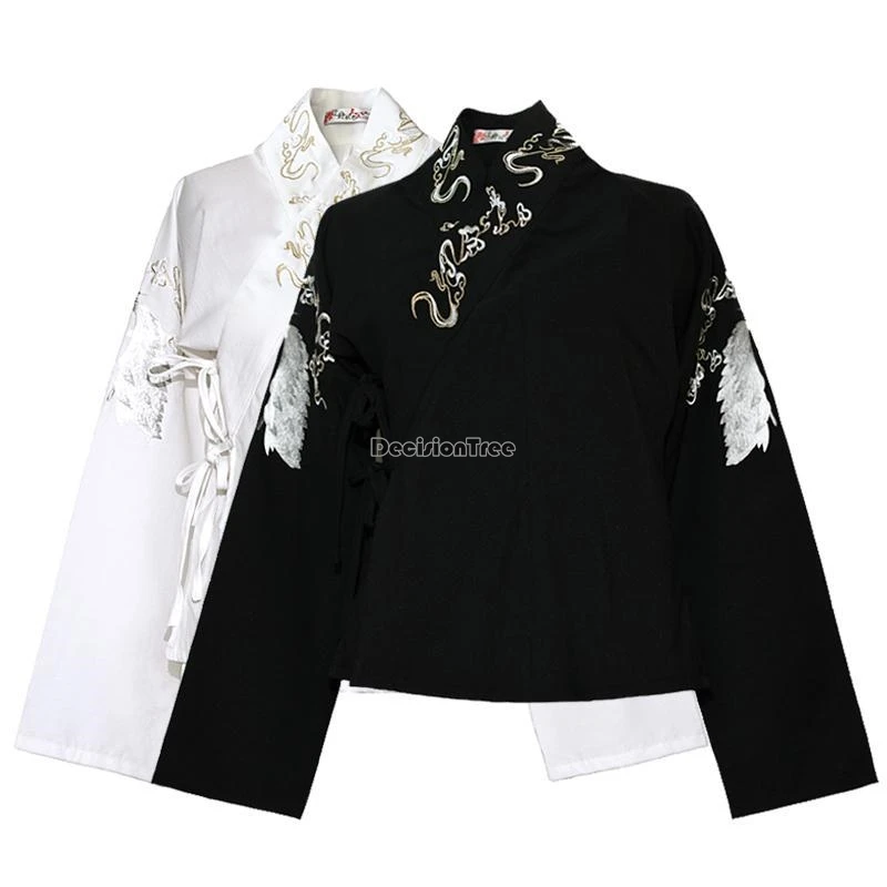 

2025 улучшенная китайская блузка ханьфу в национальном стиле с вышивкой, с перекрестным воротником, на шнуровке, с широкими рукавами, свободного кроя, больших размеров, нижняя одежда ханьфу.