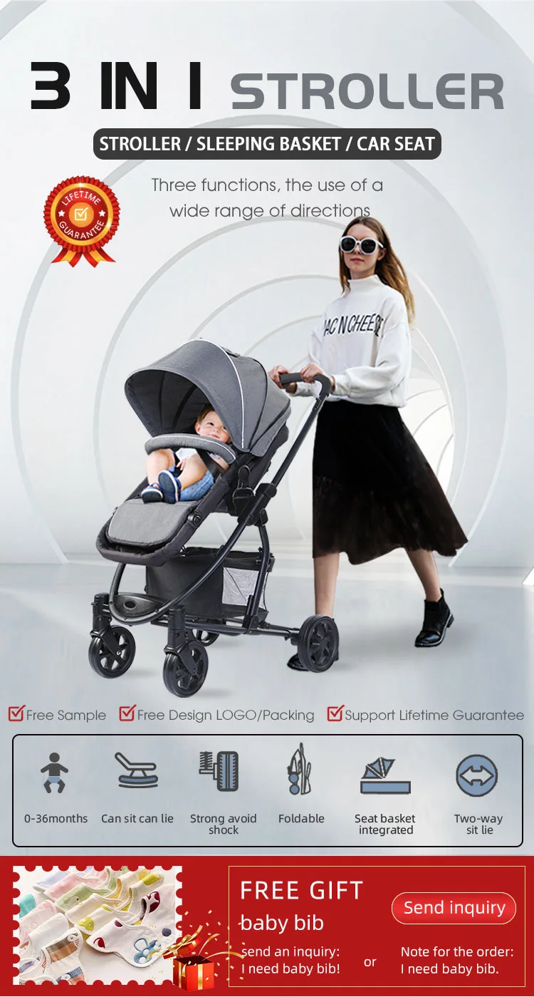 JXB 2021 Aluminium Frame twin stroller with car seat cochecito de bebe 3 en 1 baby stroller