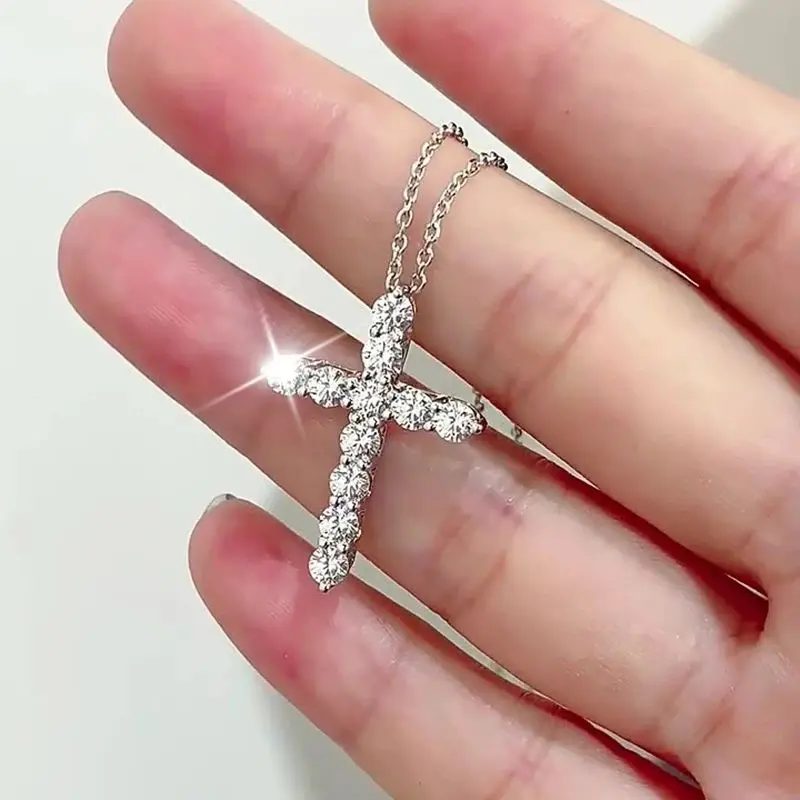 

Zircon Latin Cross Full Diamond Necklace Titanium Steel Light Luxury Inlaid Diamond Collarbone Chain Simple Versatile Choker