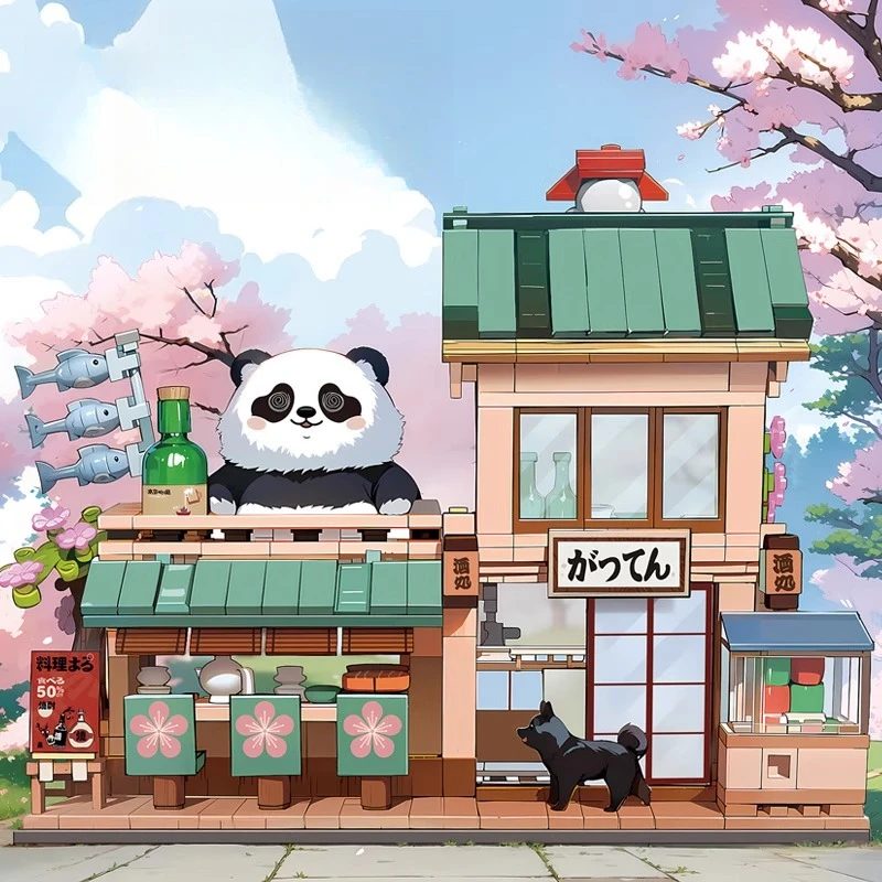 الباندا مقهى شارع المشهد اللبنات الأطفال التعليمية الجمعية الباندا الحليب الشاي متجر مدينة لعبة نموذج هدية مزخرفة #2