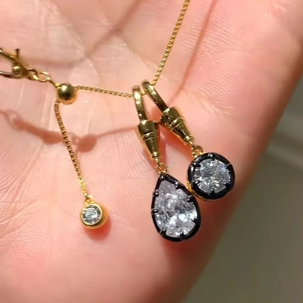 

Minimalism Genderless 925 Silver Black Pendant 1ct Teardrop Oval High Carbon Diamond Charm For Necklaces Multi-use DIY Jewelry