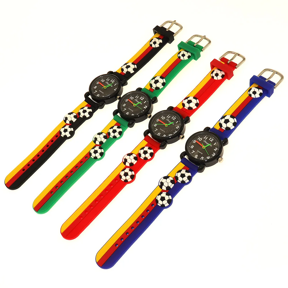 4Pcs Kids Gifts Football Pattern Children's Watch Color Silicone Strap Boy Girl Student Gift Watch Children Watches