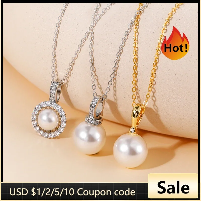 Tigrade Luxury Zirconia Freshwater White Pearl Pendant Necklace For Women Girls Fashion Collar Neck Chain Fashion Jewelry Gifts