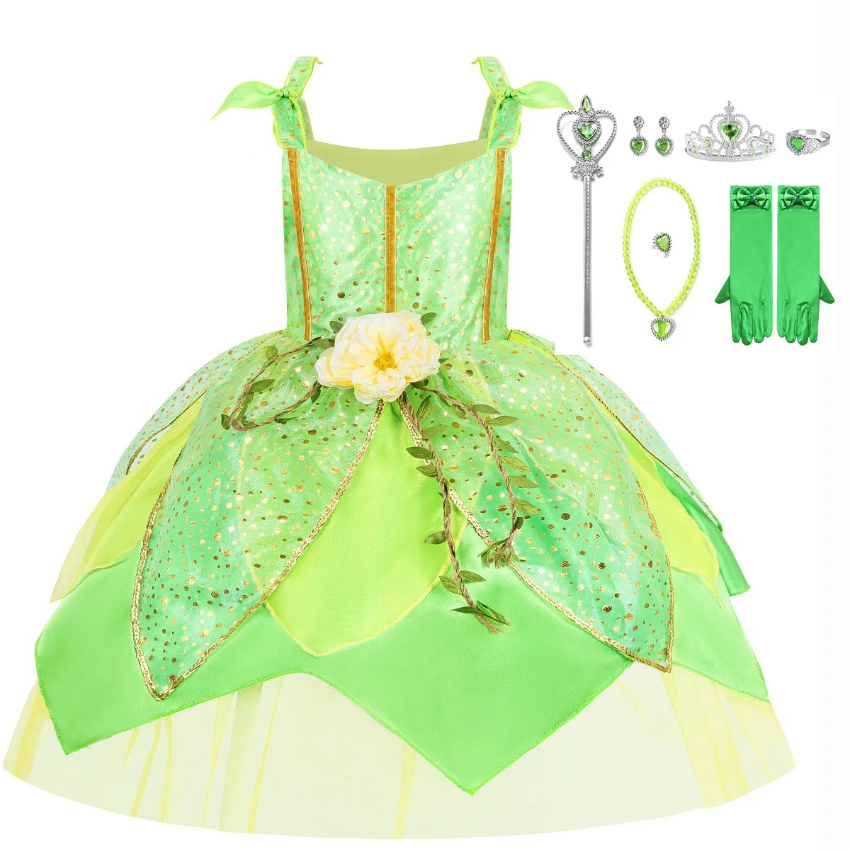Green Fairy Princess Skirt for Girls Mesh Puffy Skirt Tinkerbell Performance Costume Halloween Party Dress Children's Clothing