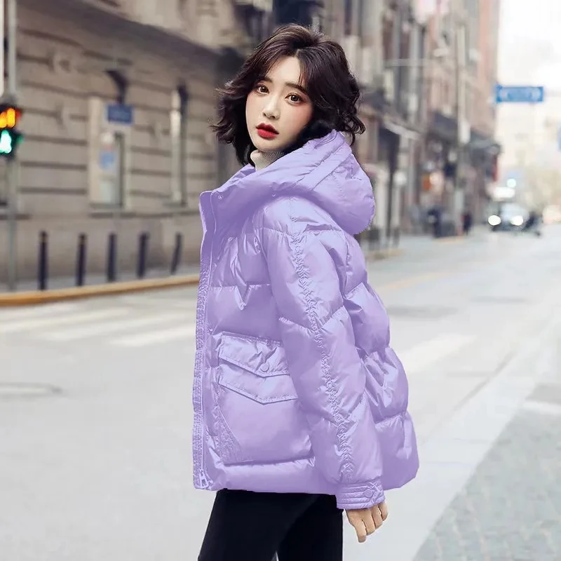 Winter Hooded Down Cotton Coat Women's 2023New Korean Thick Warm Parkas Windproof Jacket Female Glossy Disposable Cotton Outwear