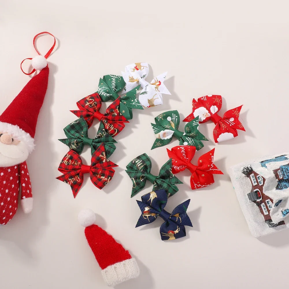 

10/20 шт., рождественские заколки для волос для девочек, набор снежинок, лента из репсовой ленты с бантами, заколка для волос, праздничные аксессуары для волос для детей