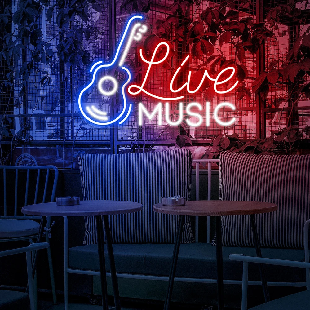 Live Music Guitar LED Neon Sign Custom Neon Sign Bar Nightclub Music Studio Decor Beer Bar Live Show Hall Decoration Neon Light