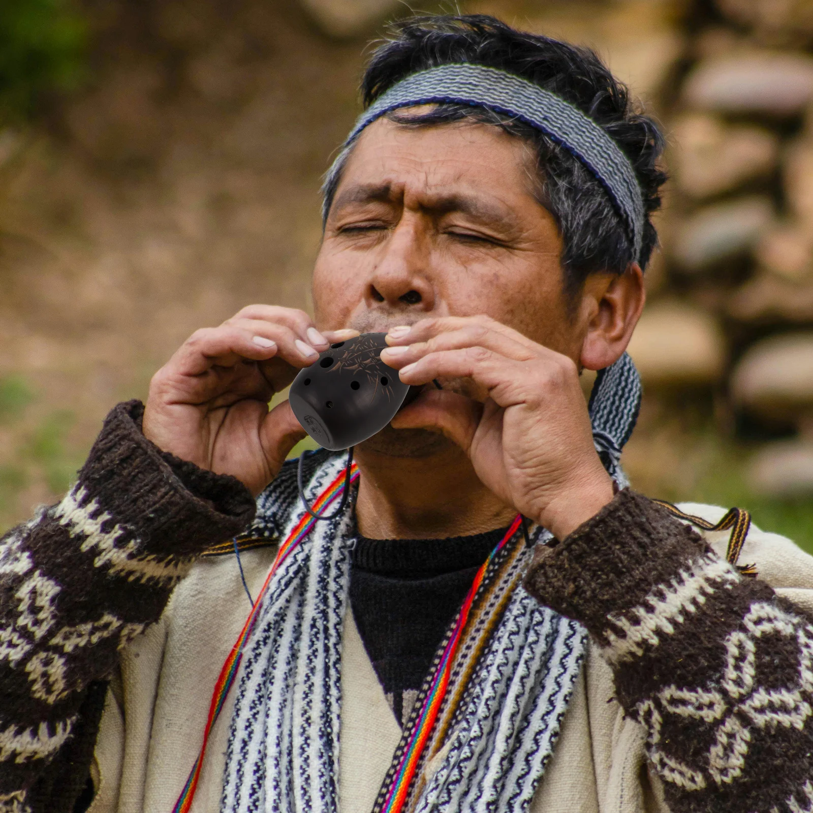 أداة موسيقية مصنوعة يدويًا من السيراميك والأكرينا باللون الأسود مكونة من 8 فتحات للمبتدئين والكبار في الحديقة للاستخدام الصوتي الصغير