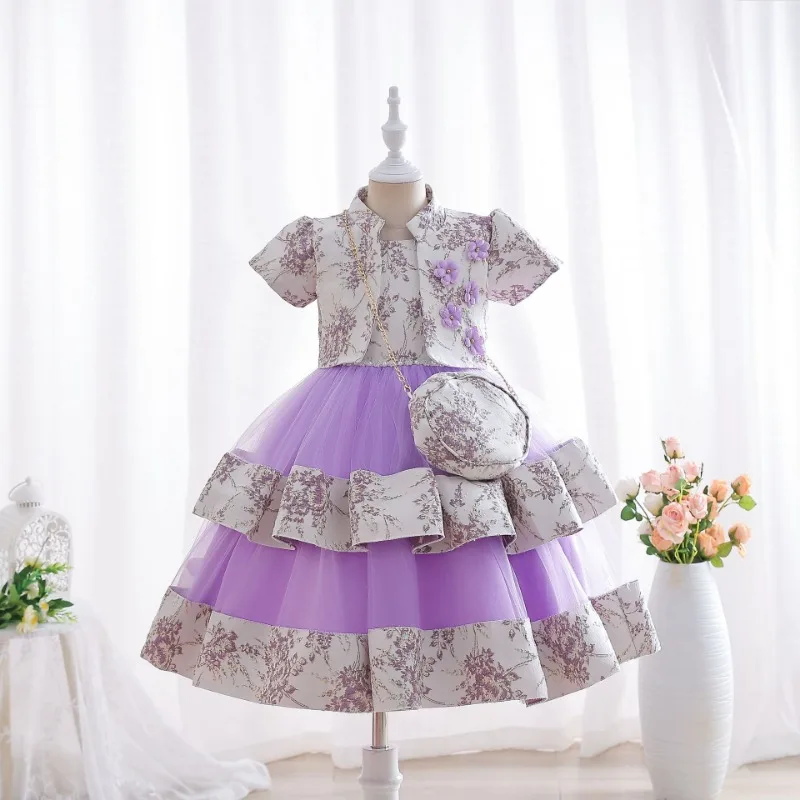 Flower Gril Dress Three Piece Set New Children's Dress Silk Princess Party Girls Kids Dressgrils Dress Wedding Evening Dresses