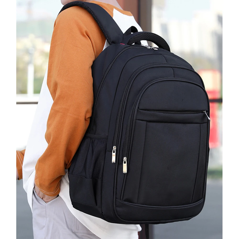 

Black Casual Men's Backpack Outdoor Travel Leisure Business Laptop Bag Fashion Large Capacity Students Schoolbag Solid Knapsack