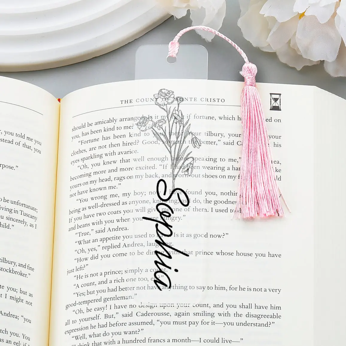 Acrylic Bookmark with Birth Flower HD Print Custom Name Book Mark Birthday Gifts for Friend Bestie Anniversary Stationery Supply