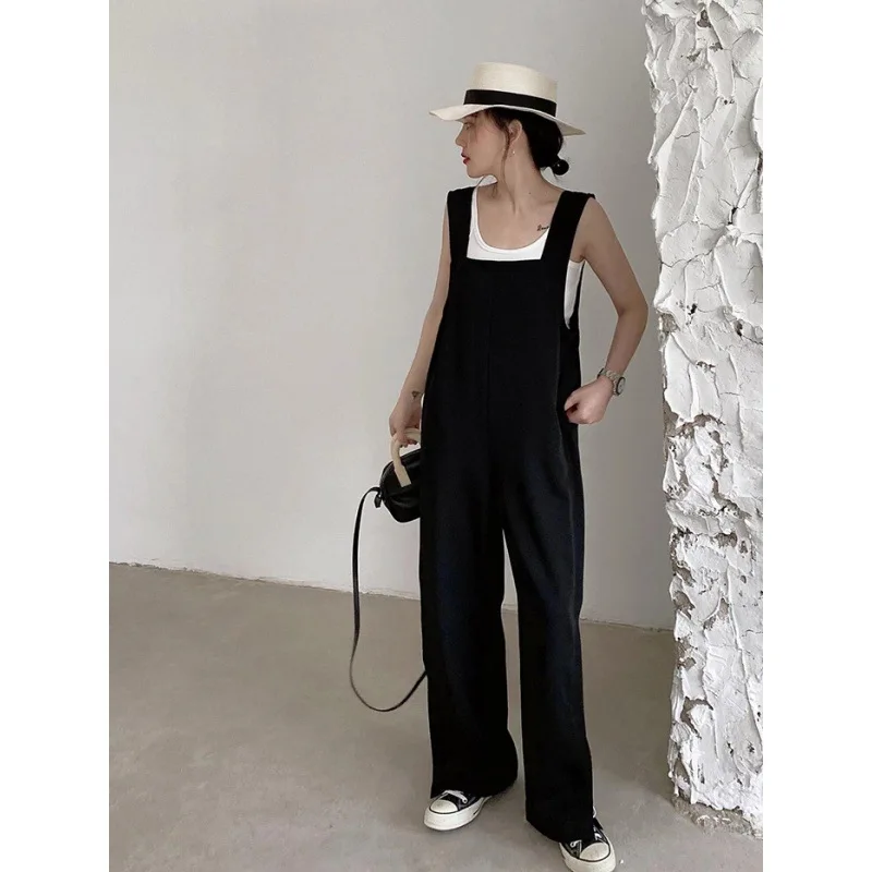 Summer Thin Draped Jumpsuits Women Korean Loose Straight Maxi Overalls Woman Fashion Baggy Black Jumpsuit