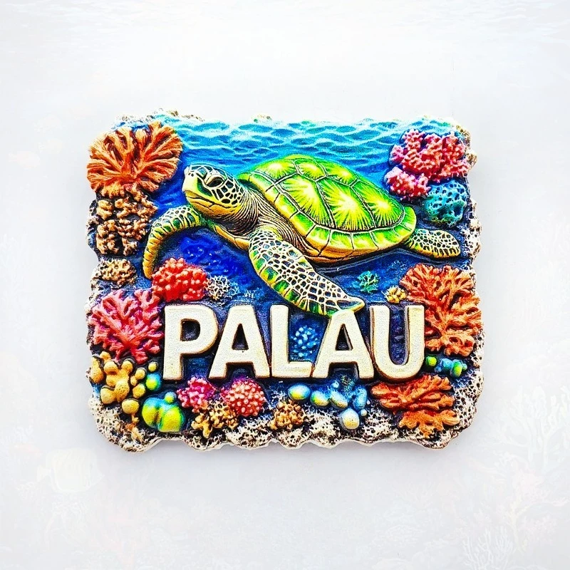 Palau Coral Reef Turtle Fridge Magnet - 3D Marine Sanctuary Souvenir Tropical Ocean Decor Unique Pacific Gift