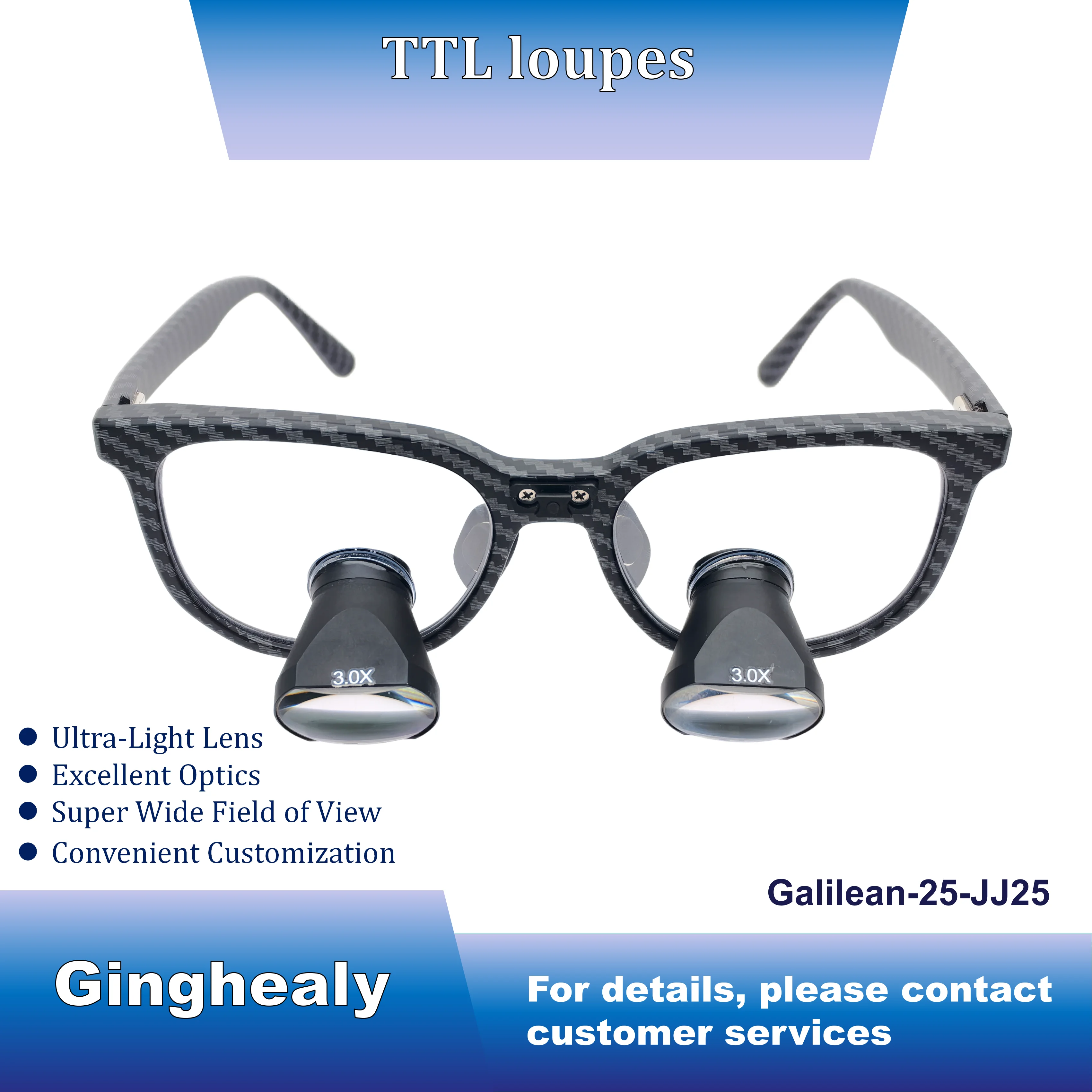 

Ginghealy 25 Metal Frame TTL Loupes The Tool Jewelry Professionals Use Every Day 2.5X-3.5X Myopia Compatible