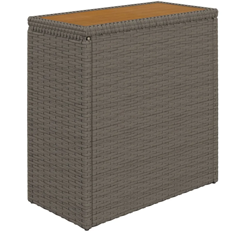 

17Gallon Small Deck Box Wicker Outdoor Storage Box with Acacia Wood Top for Patio Cushions and Garden Tools Teak