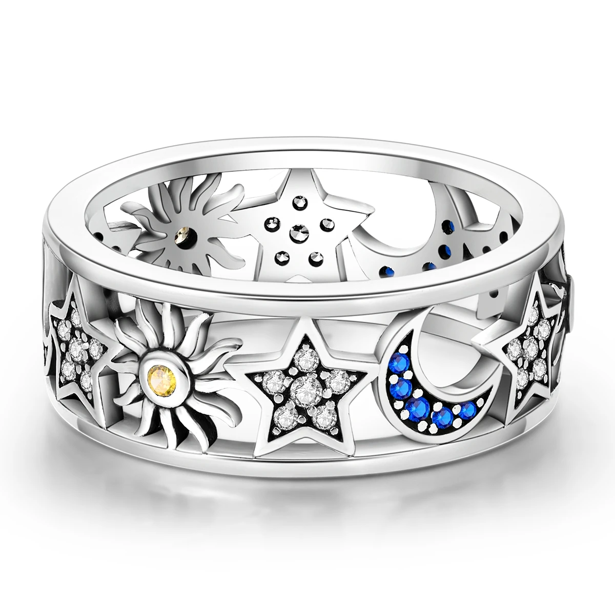 Women's 925 Sterling Silver Firefly Moon Wedding Anniversary Ring