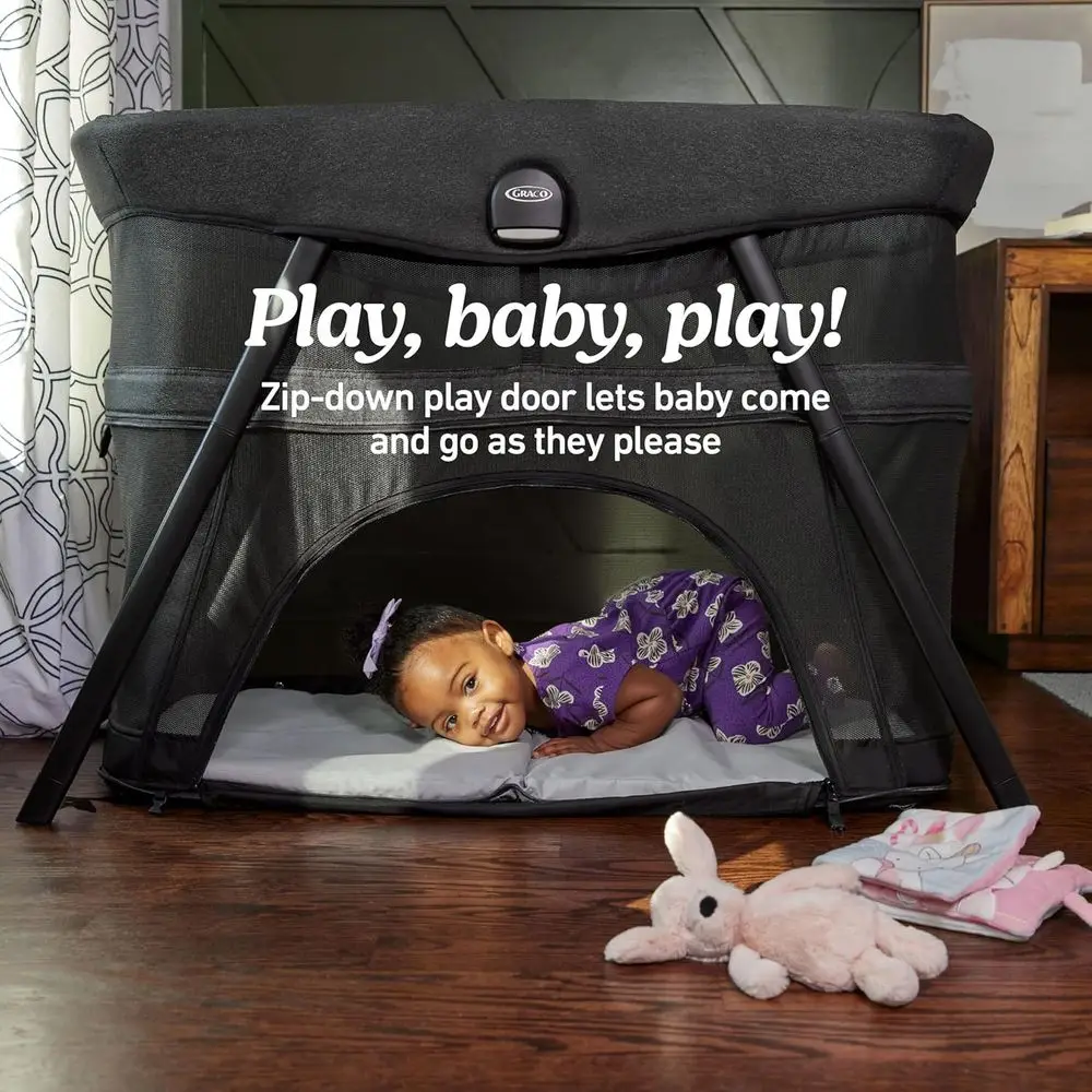 Tragbarer 4-in-1-Spielplatz: Wiege am Bett, Laufstall für Kleinkinder, freies Spielen, Schlaumenzelt – leicht mit Baldachin und Tragetasche