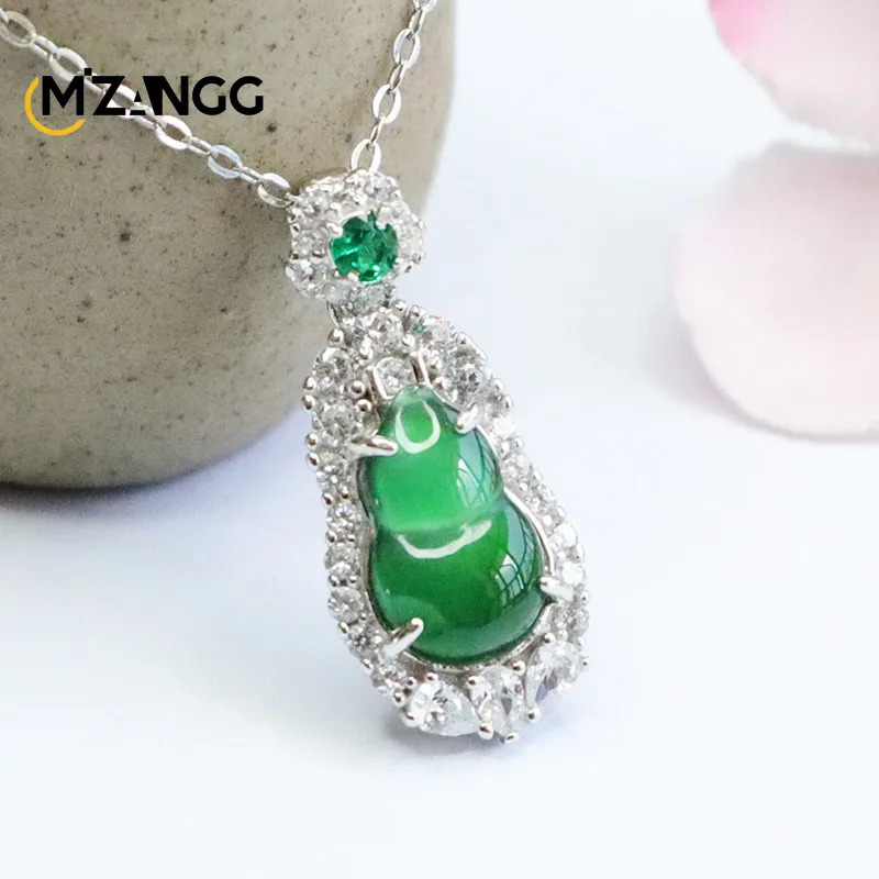 

S925 Silver Inset Natural Jadeite Ice Emperor Green Gourd Pendant Exquisite Luxury Jewelry Women's Necklace Mascot Holiday Gift