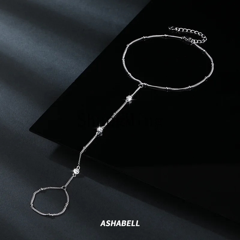 

PYHS925 Silver Ring Bracelet Ring Moissanite Chain Finger Bracelet Design Finger Ring Bracelet Integrated Chain Women