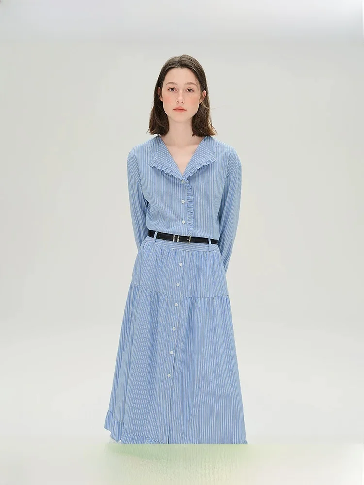 

Blue Ocean Large Size Women's Faion Striped Set Miu Series irt Cake Skirt Autumn Collection High Waist Loose Fit