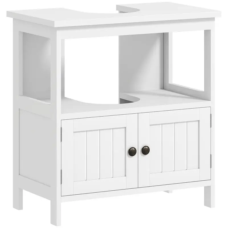 

kleankin Pedestal Sink Storage Cabinet, Bathroom Under Sink Cabinet with 2 Doors and Open Shelf, Bathroom Vanity, White