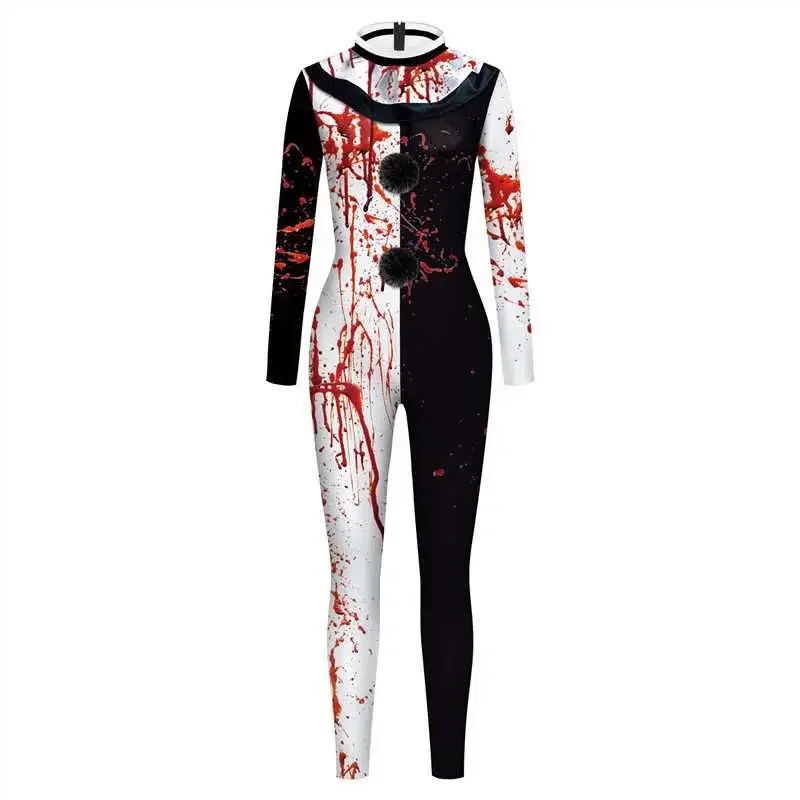 Halloween Cosplay Scary Terrifier 3  Printed Jumpsuit Clown Bloody Terrifier Costume Zenti Party Cosplay Bodysuit Romper Unisex