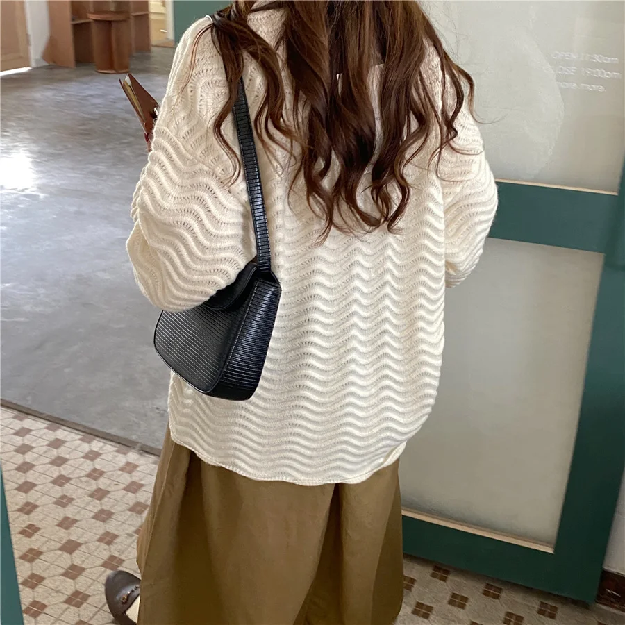 Thiened ルーズカジュアルレディースセーター 無地 3D ウェーブパターン スイート Sle ロング Sve ラウンドネック プルオーバー 秋春