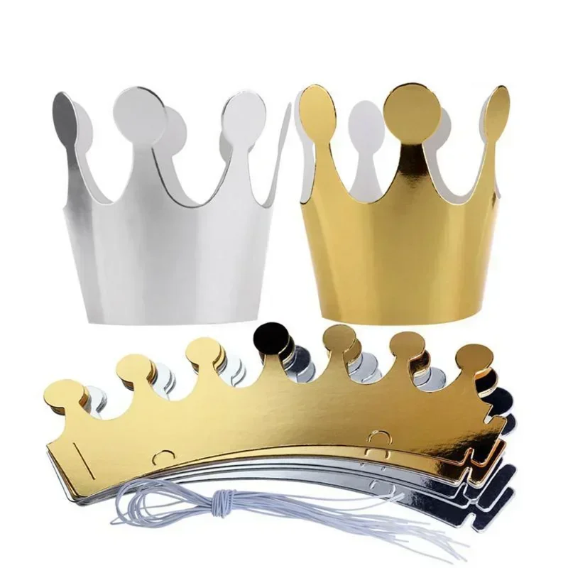 10 Stück Happy Birthday Papierhüte, Prinz- und Prinzessinnenkronen, Partydekoration für Jungen und Mädchen, 5 Stück Silber/5 Stück Gold Krone