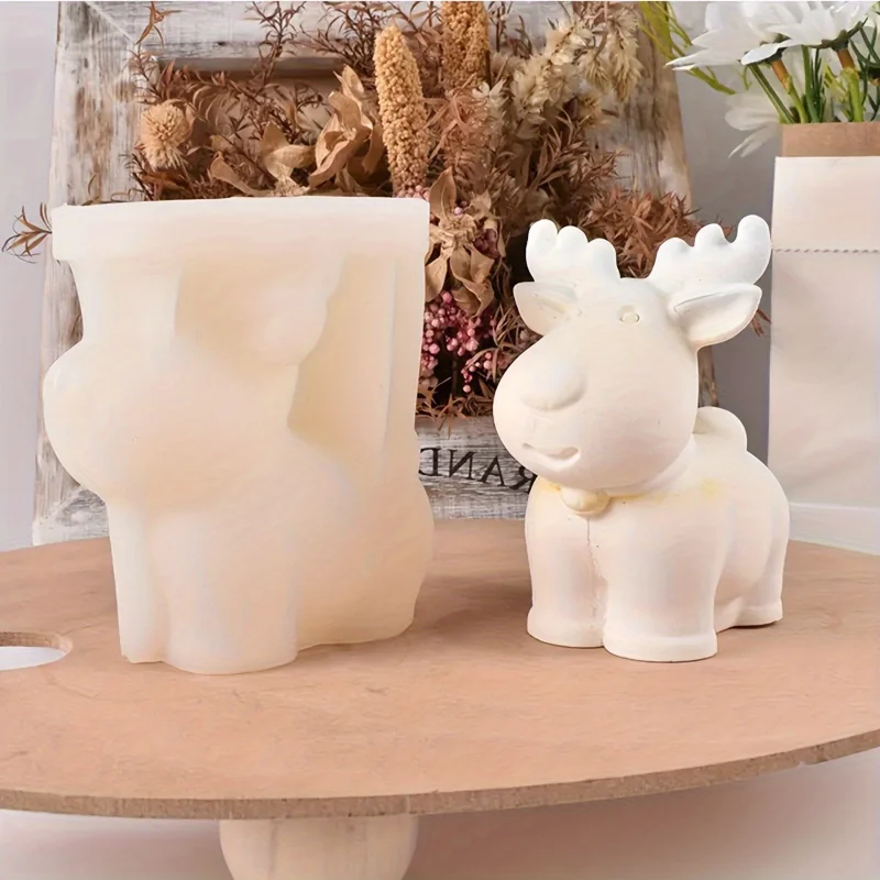 1Pc Christmas Reindeer Silicone Mold - Durable, Easy-Clean Candle Making Mold for Holiday Decorations Supplies For Making Candle