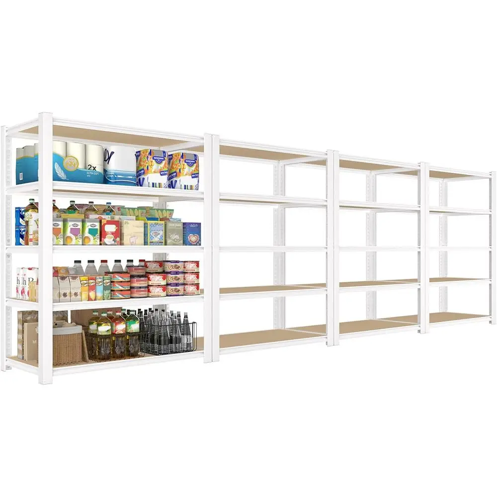 

5-Tier Adjustable Metal Closet Shelves, White, Heavy-Duty Storage Rack for Garage, Kitchen or Pantry, 28W x 12D x 59H, 4 Units