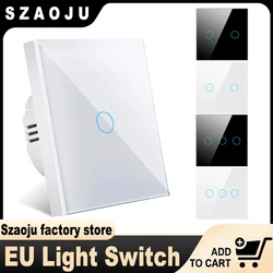 Szaoju-ガラスパネル付きEUタッチウォールスイッチ,1/2/3入力ウォールランプ,LEDセンサー,電源スイッチ