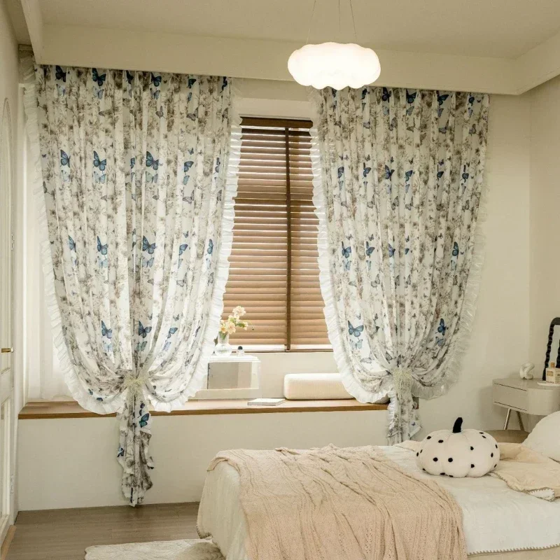 

Tulle American Print Butterfly Element Atmosphere Decor Curtains For Living Room Bedroom Dining Study Romantic Grace Custom Size