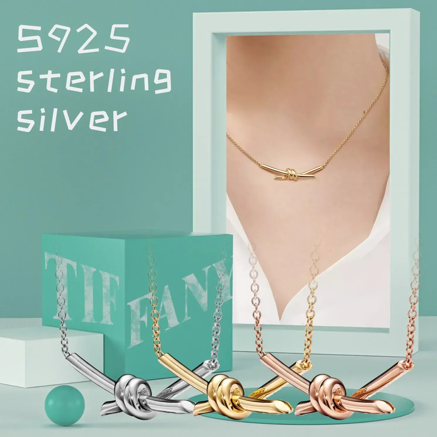 

Luxury S925 Silver Necklace with 18K Rose Gold - OL Style, Perfect Valentine's Gift