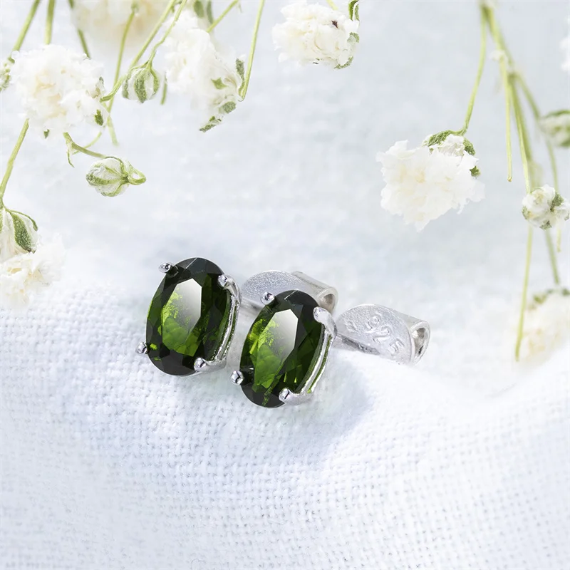 

Genuine Chrome Diopside 925 Silver Stud Earrings Solid 925 Sterling Silver Fine Elegant Gemstone Jewelry for Women