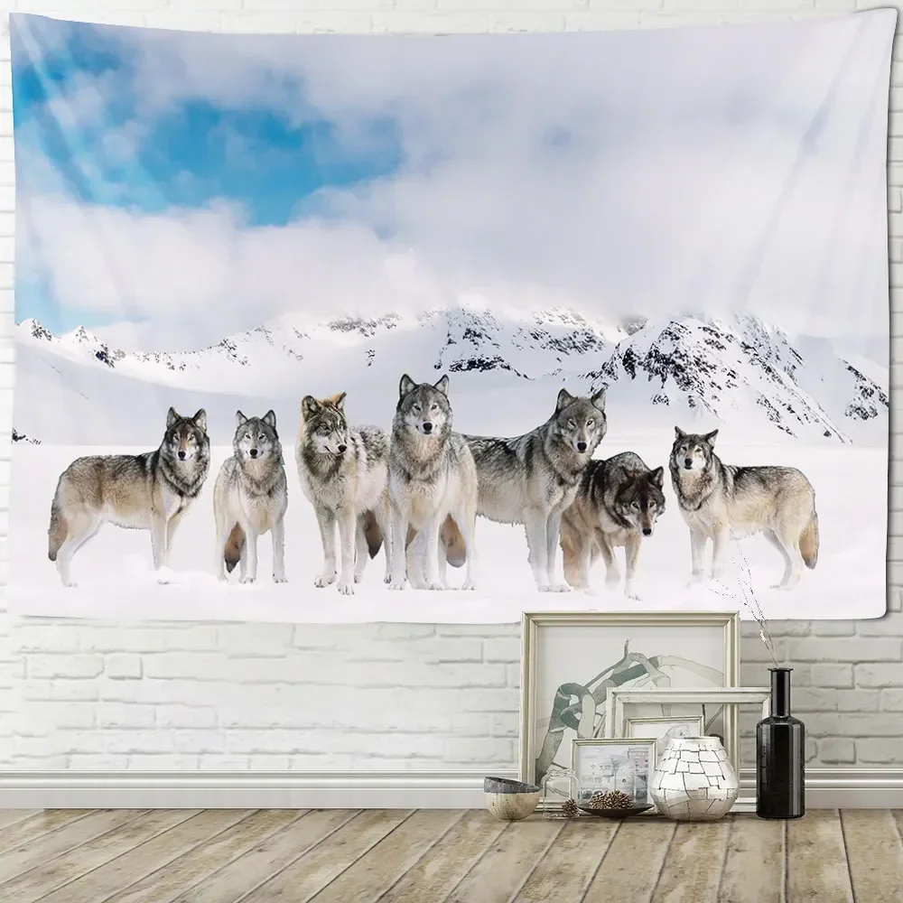 

Snowy Mountain Wolf Holy Animals Tapestry Bedroom Living Room Decoration Wall Hanging Wolf Pattern Background Wall Tapestry Men