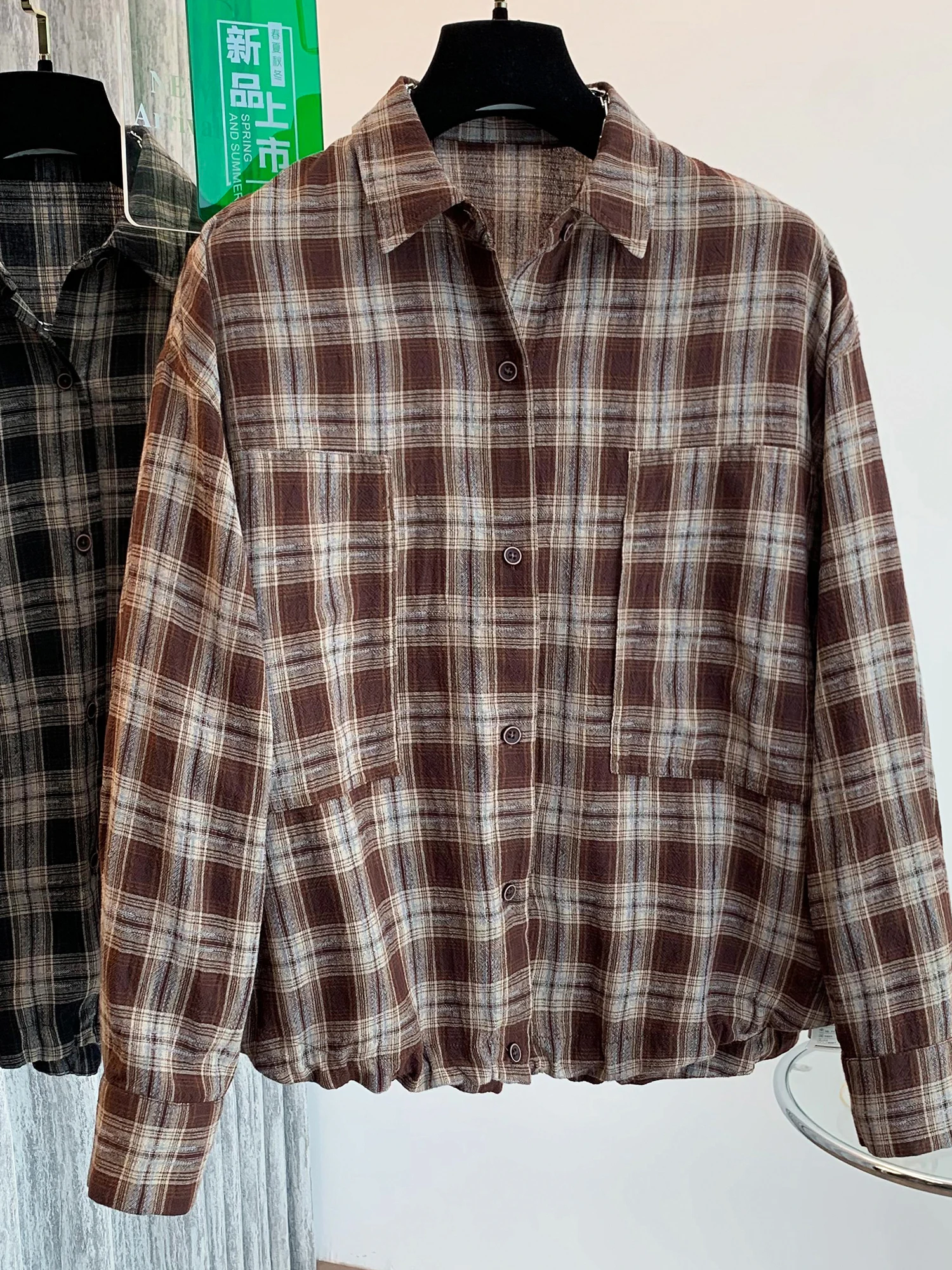 

Large Size Women's Plaid irt Korean Japanese Sle Long Sve Turn-down Collar Cardigan Artistic Retro Design Breathable