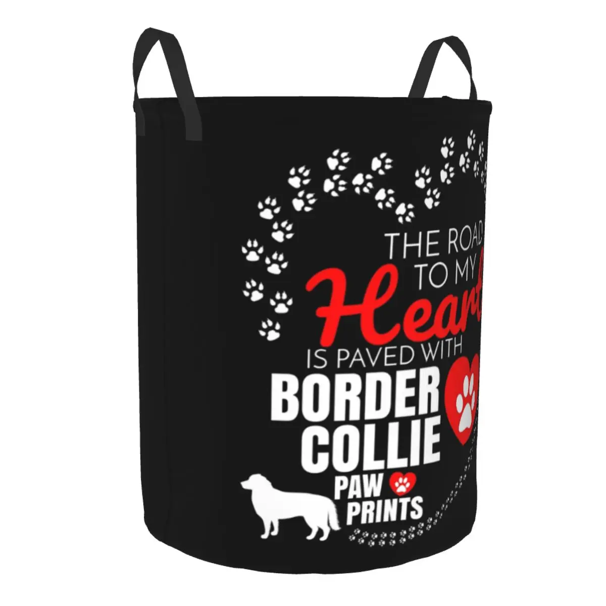 The Road To My Heart Is Paved With Border Collie Paw Laundry Hamper Large Clothes Storage Basket Dog Toys Bin for Nursery