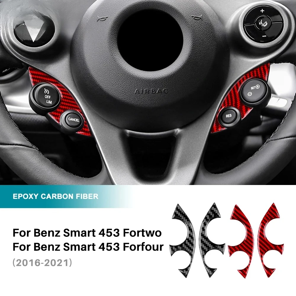 Carbon Fiber Steering Wheel Cover Trim For Mercedes Smart 453 Fortwo Forfour 2016-2017-2018-2020-2024 Real Car  Sticker view 3
