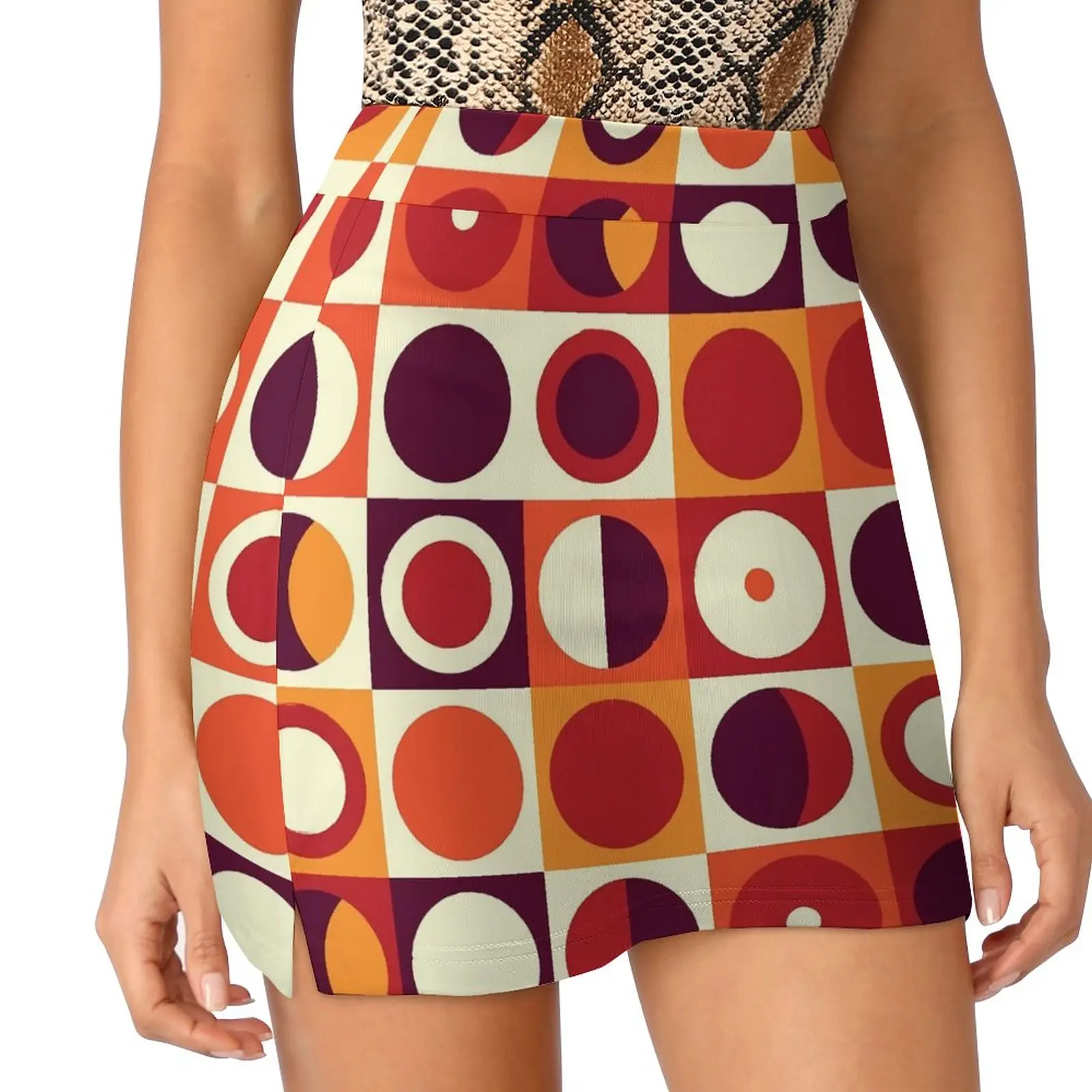 Retro Mod Skirt Women Orangy 70s Print Vintage Mini Skirts High Waist Custom Aesthetic Casual Skirt Big Size 3XL 4XL