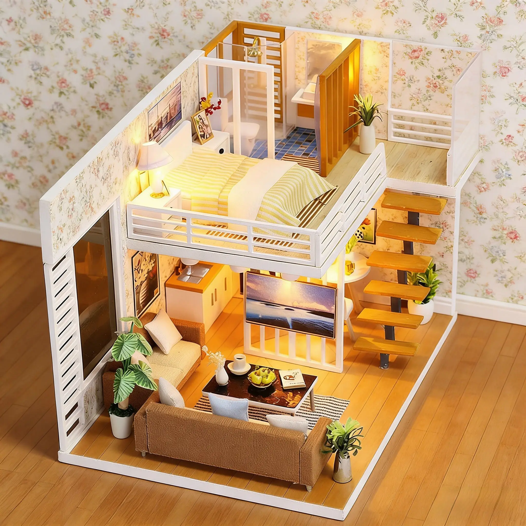 DIY 미니어처 하우스 키트 - 창의적인 조립 인형의 집 미니어처 액세서리 룸박스 3D 장면 모델 성인 및 어린이를 위한 크리스마스 선물